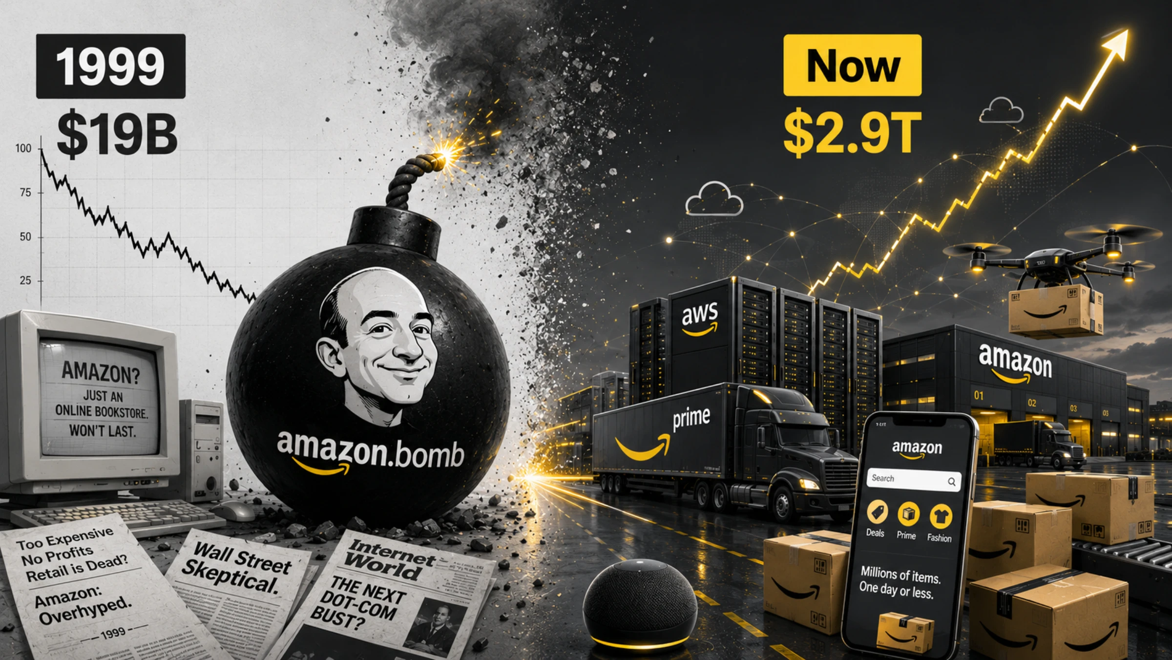 Amazon valued at $19 billion in 1999 versus $2.9 trillion now