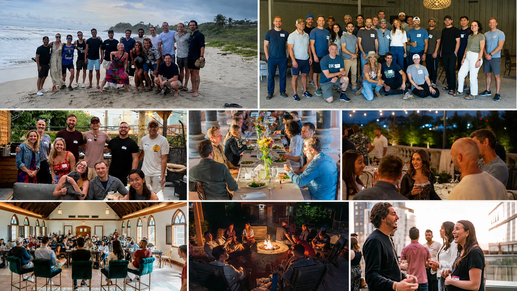 A collage of Hampton members at group events, dinners and retreats